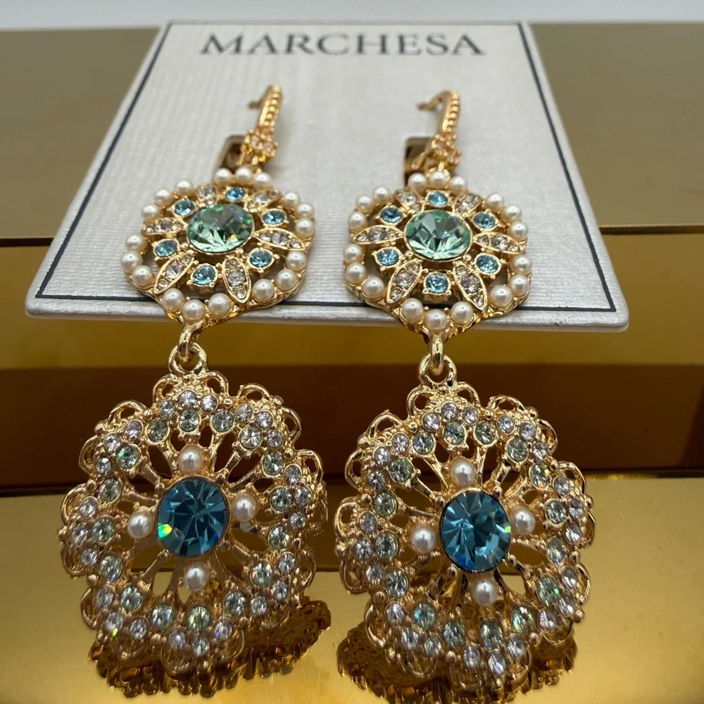Marchesa Gold-Tone Crystal & Pearl Drop Earrings - Picture 15 of 16